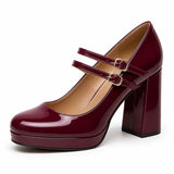 Bordo Rugan Topuklu Mary Jane Ayakkabı RA-03