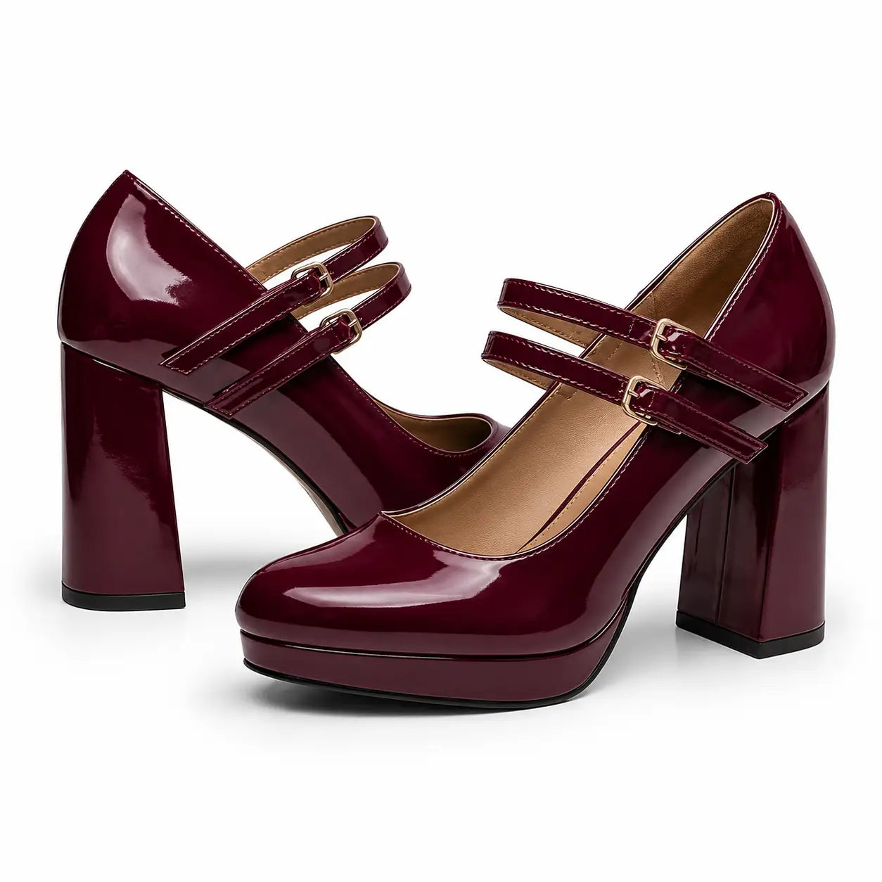 Bordo Rugan Topuklu Mary Jane Ayakkabı RA-03