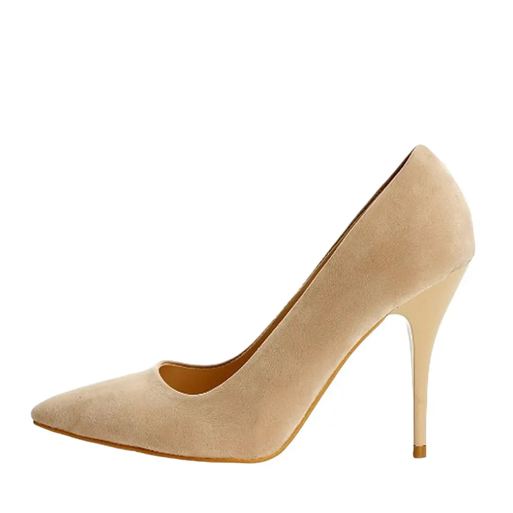 Bej Süet Stiletto Topuklu Ayakkabı MA-021