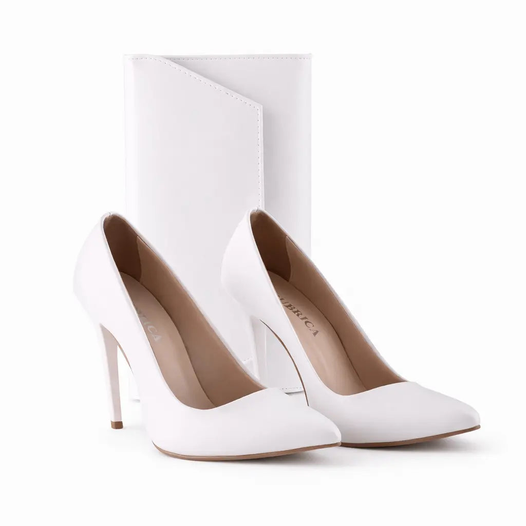 Beyaz Stiletto Ayakkabı Çanta Takım RC-021