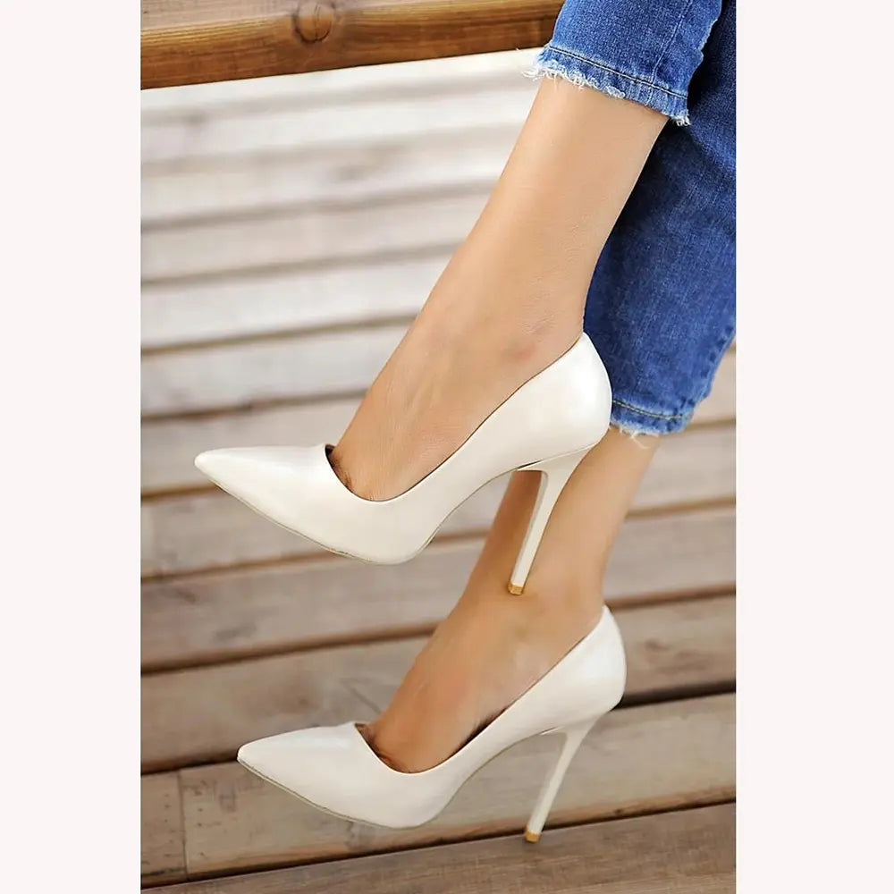 Beyaz Topuklu Ayakkabı Stiletto MA-021