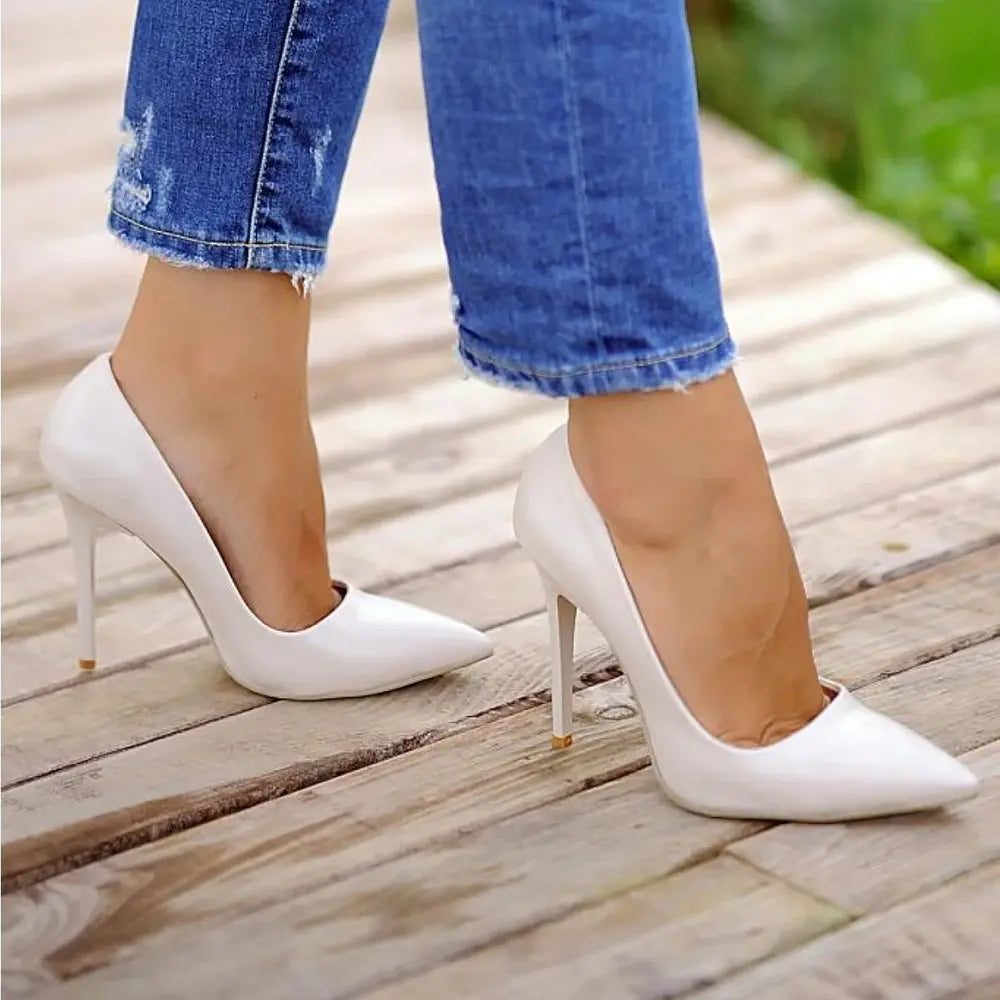 Beyaz Topuklu Ayakkabı Stiletto MA-021