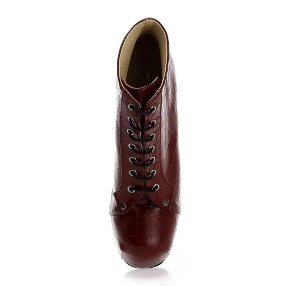 Bordo Krokodil Platform Topuklu Bağcıklı Bot RA-010