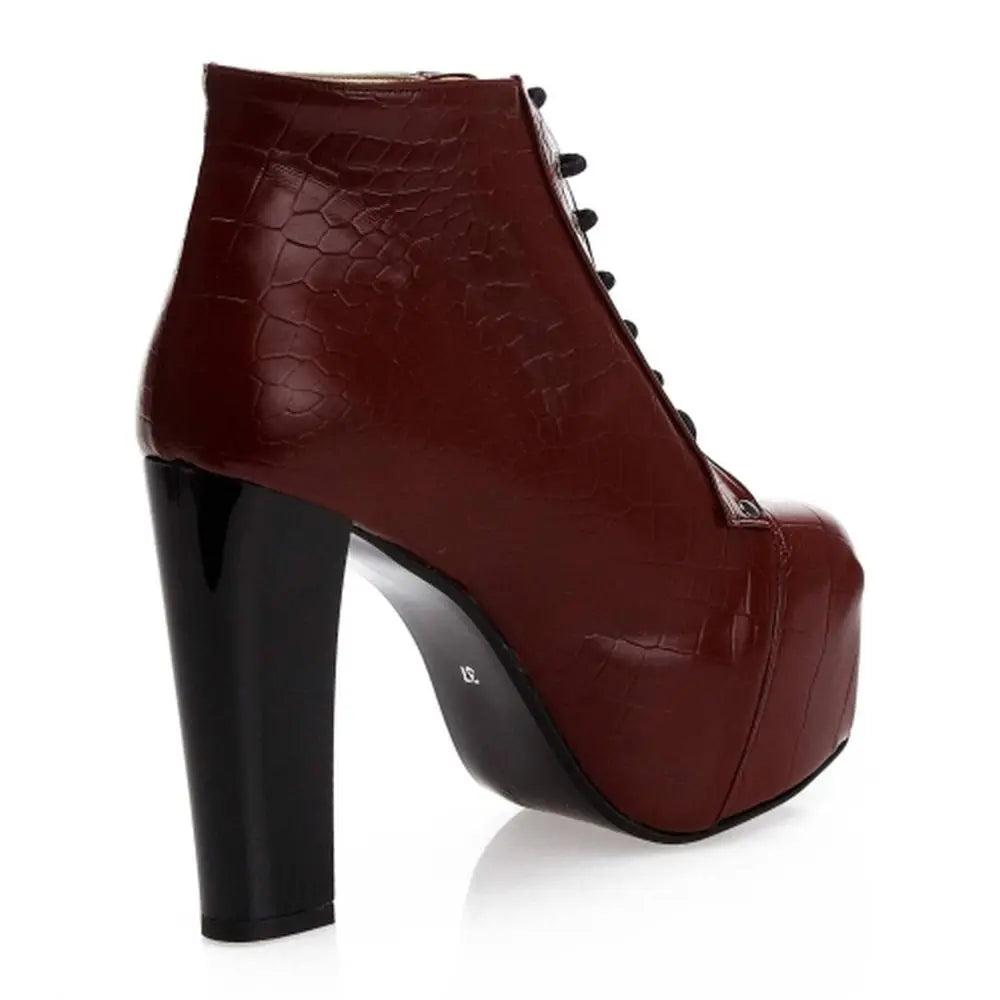 Bordo Krokodil Platform Topuklu Bağcıklı Bot RA-010