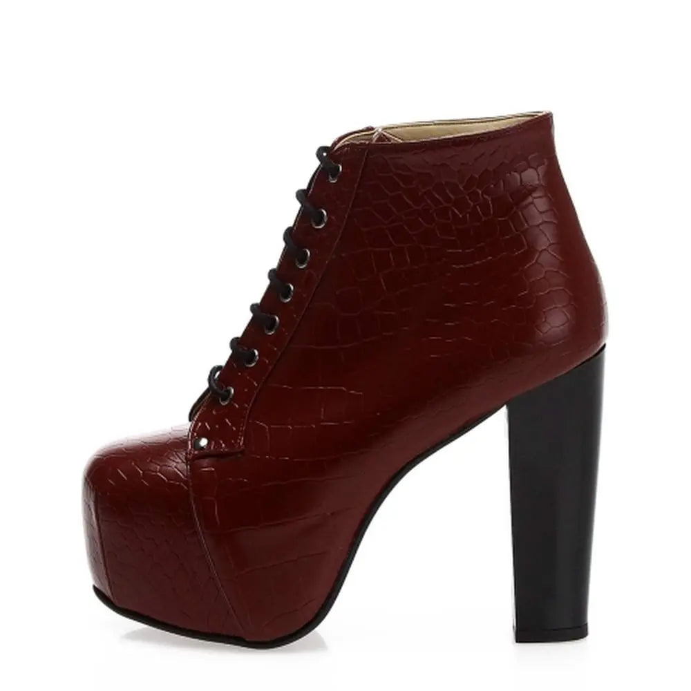 Bordo Krokodil Platform Topuklu Bağcıklı Bot RA-010