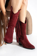 Bordo Püskül Detaylı Western Çizme TU-036