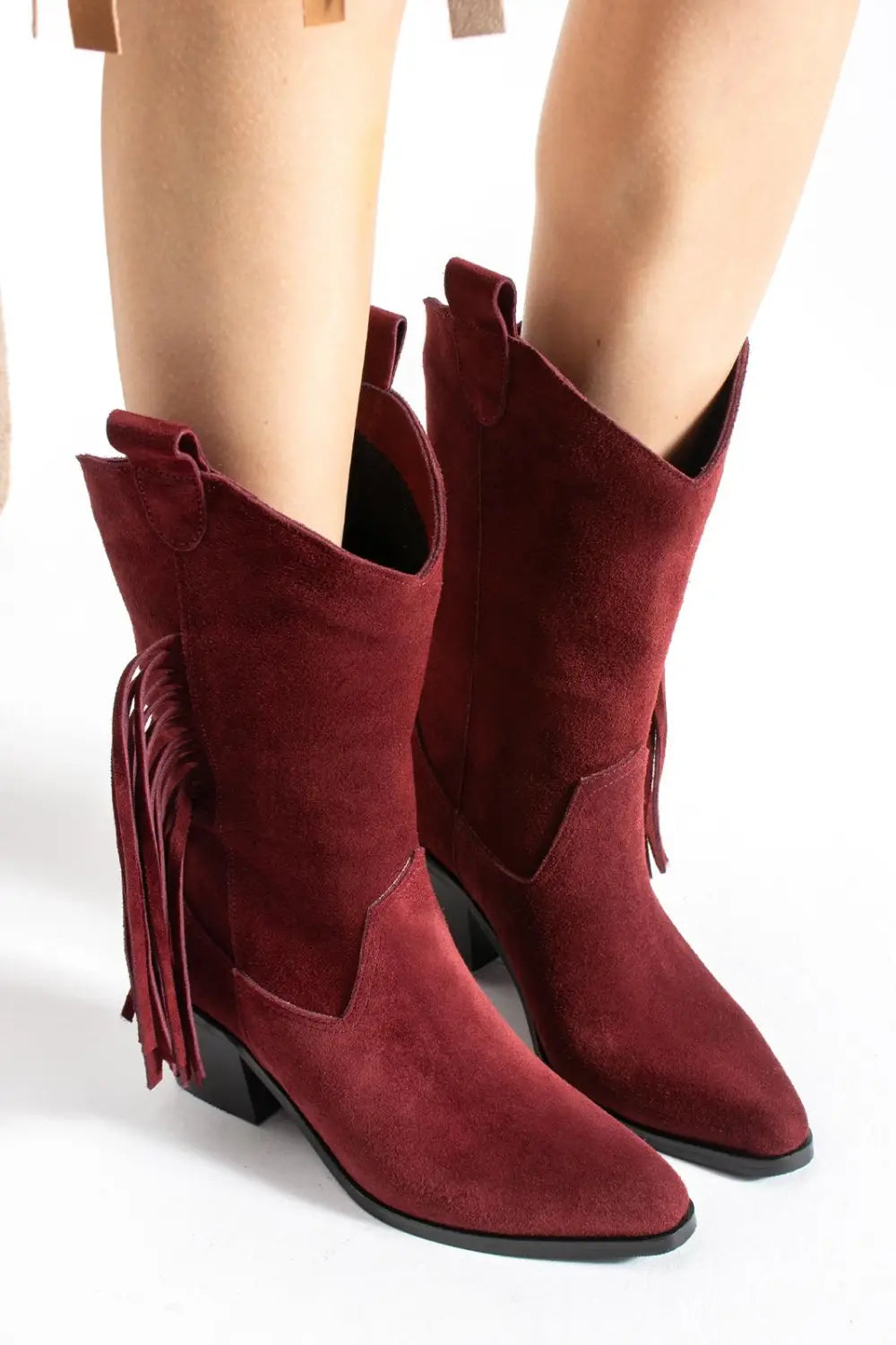 Bordo Püskül Detaylı Western Çizme TU-036