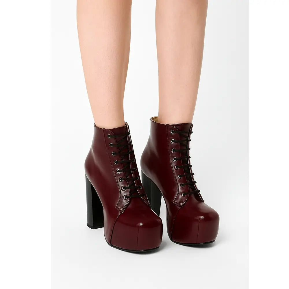 Bordo Rugan Platform Topuklu Bağcıklı Bot RA-010