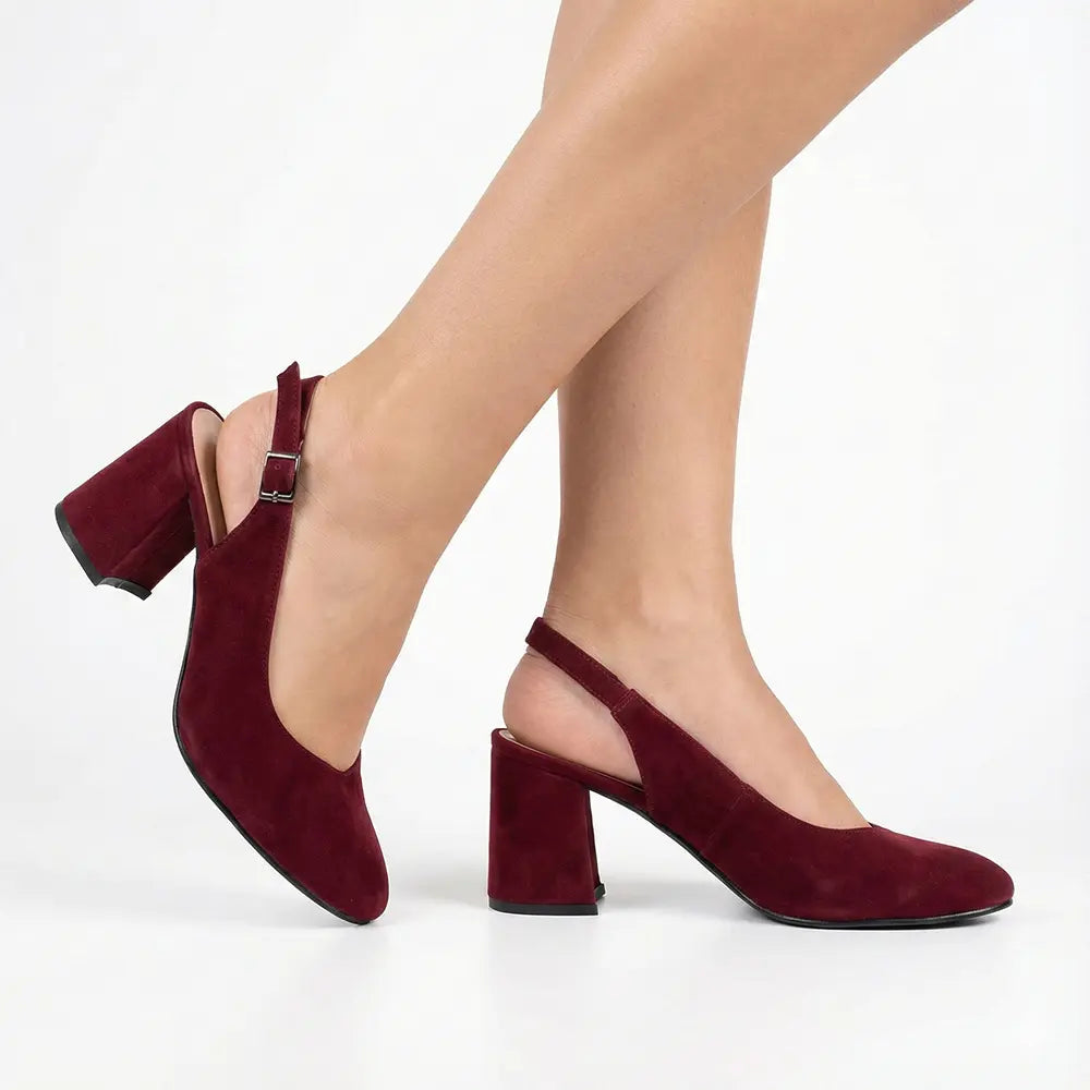 Bordo Süet Bilekten Bağlamalı Topuklu Ayakkabı MA-028