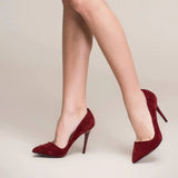 Bordo Süet Stiletto Topuklu Ayakkabı MA-021