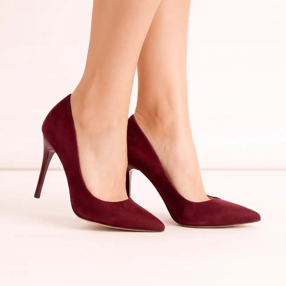 Bordo Süet Stiletto Topuklu Ayakkabı MA-021