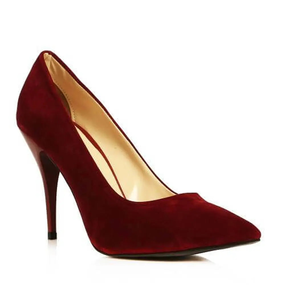 Bordo Süet Stiletto Topuklu Ayakkabı MA-021
