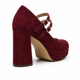 Bordo Topuklu Mary Jane Ayakkabı RA-03