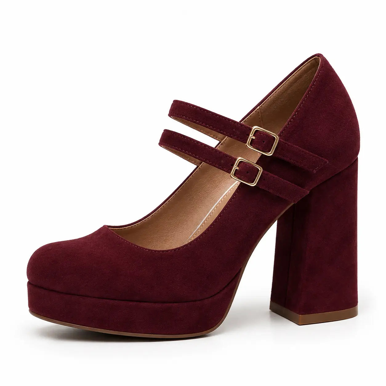 Bordo Topuklu Mary Jane Ayakkabı RA-03