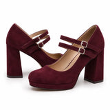Bordo Topuklu Mary Jane Ayakkabı RA-03