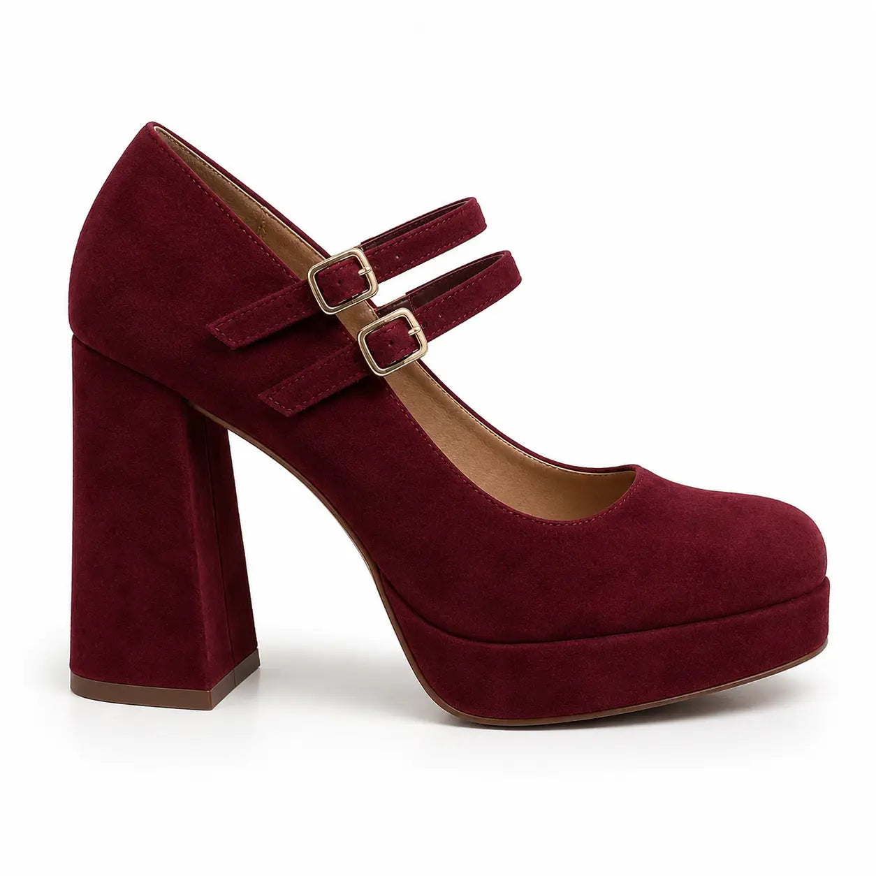 Bordo Topuklu Mary Jane Ayakkabı RA-03