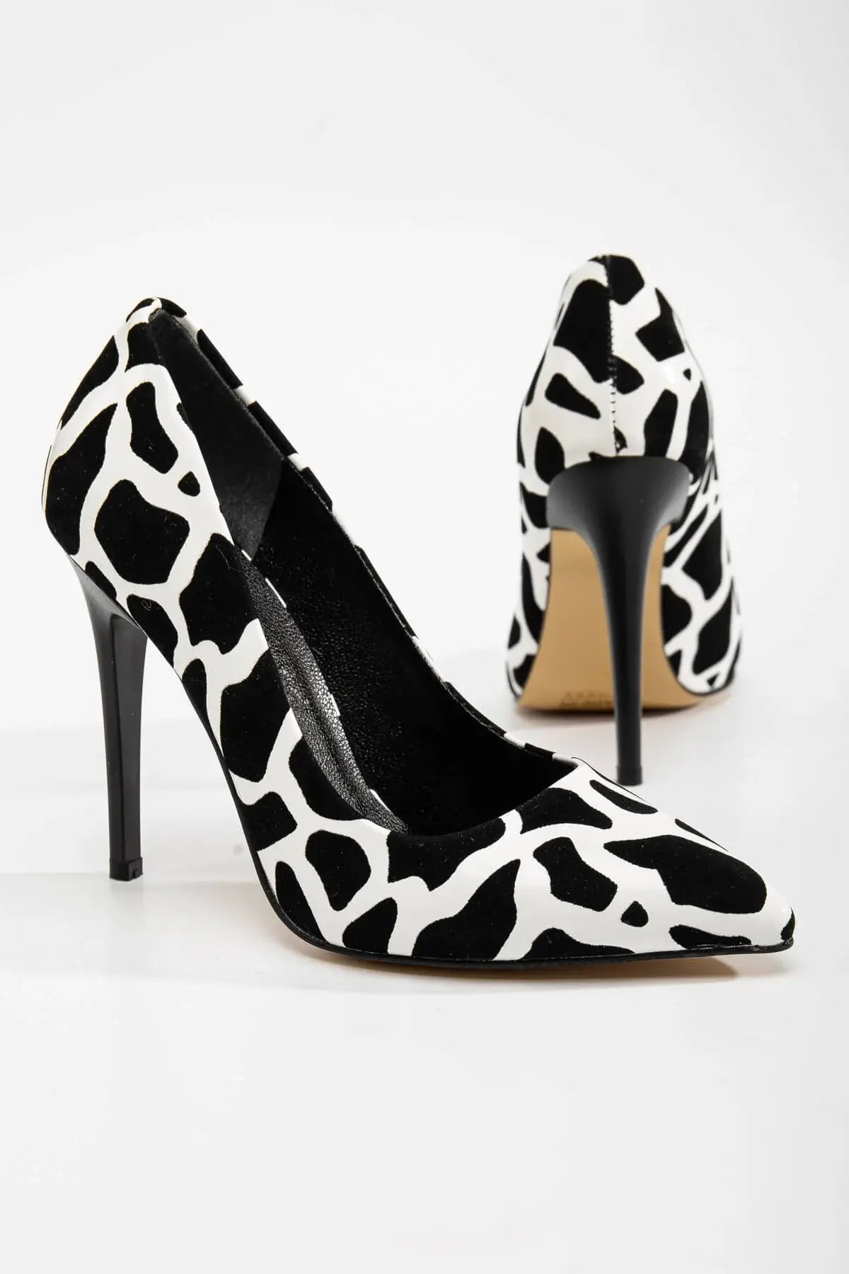 Dalmaçya Baskı Stiletto Topuklu Ayakkabı Çanta Takım RC-021