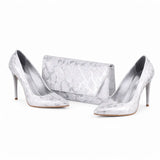 Silver Snake Print Stiletto Heel Shoes and Bags RC-021