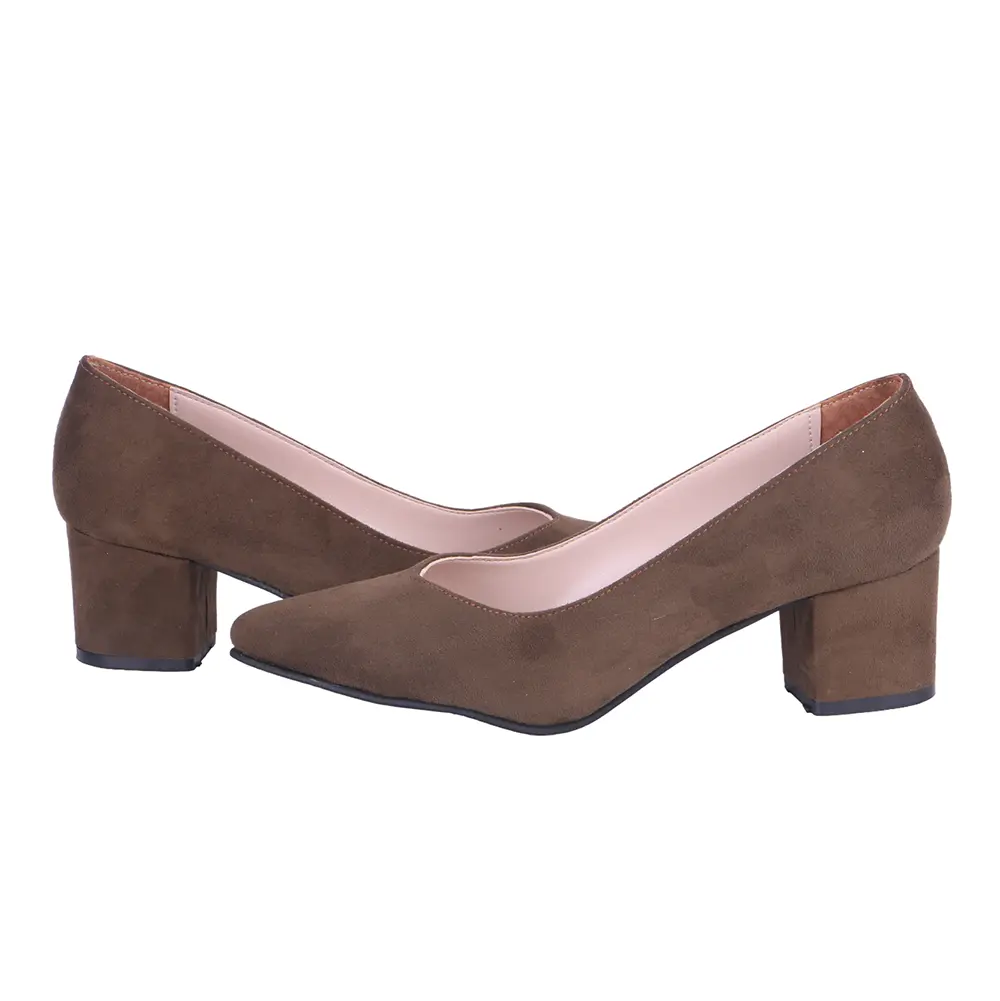 Khaki Green Suede Low Heels Shoes RA-162