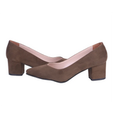 Khaki Green Suede Low Heels Shoes RA-162