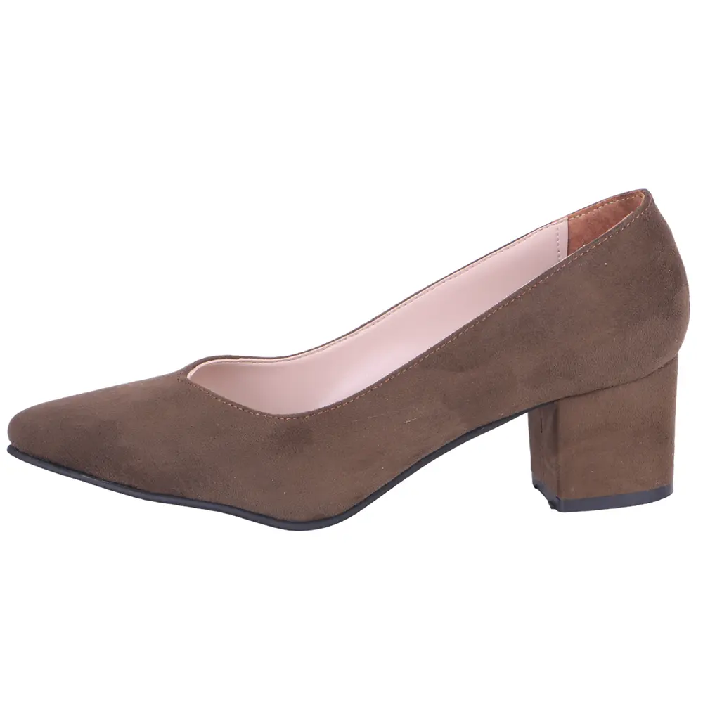 Khaki Green Suede Low Heels Shoes RA-162