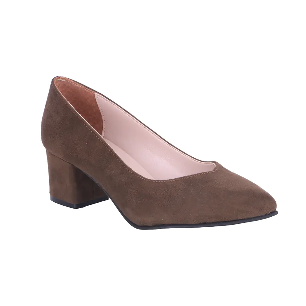 Khaki Green Suede Low Heels Shoes RA-162