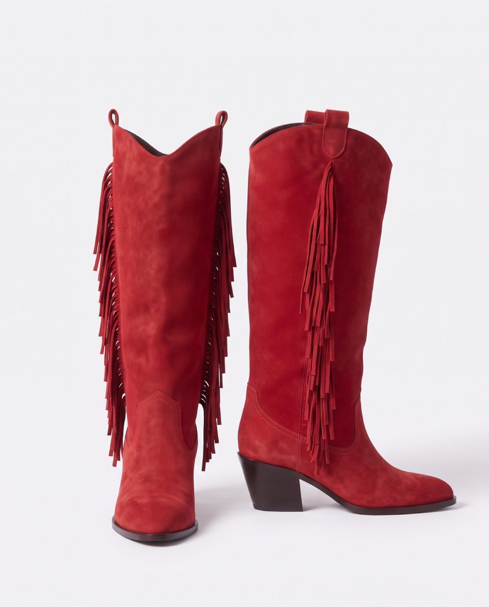 Red fringe cowboy boots front view