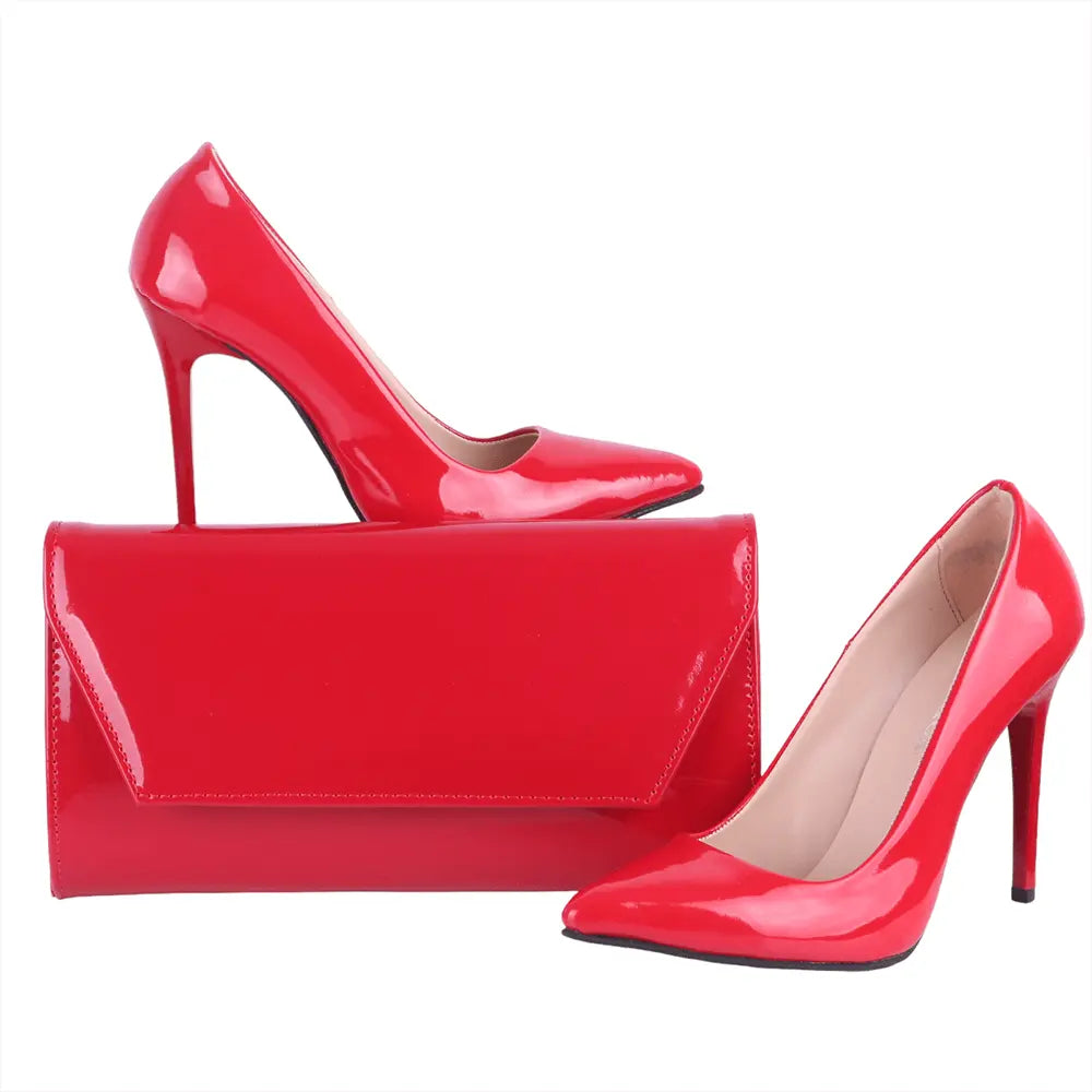 Kırmızı Stiletto Ayakkabı Çanta Takım RC-021