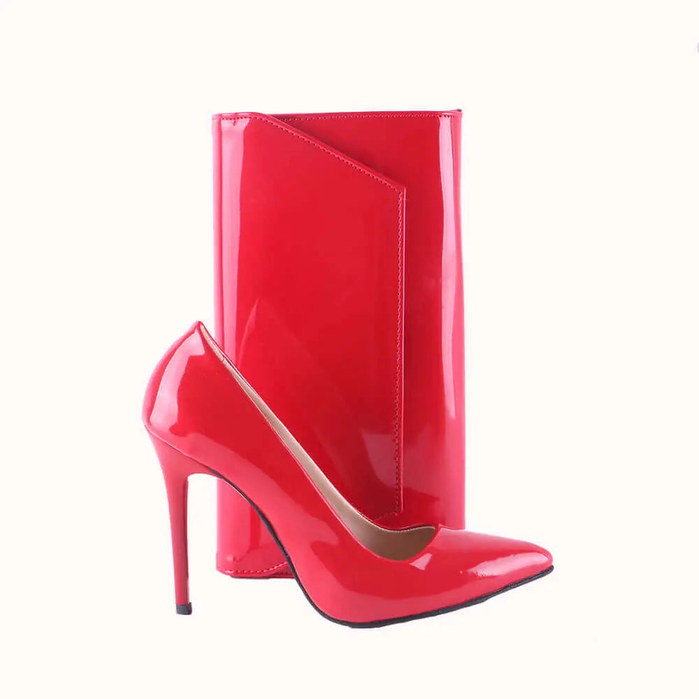 Kırmızı Stiletto Ayakkabı Çanta Takım RC-021