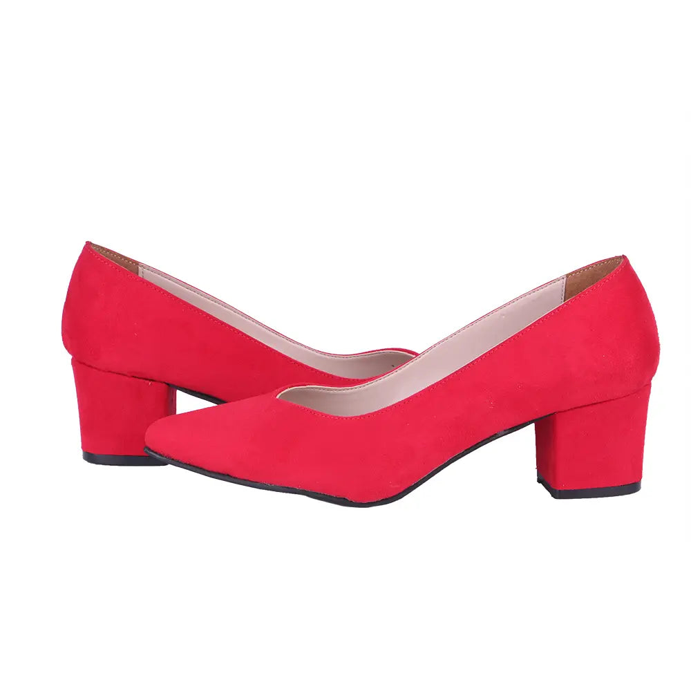 Red Suede Low Heels Shoes RA-162