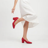 Red Suede Low Heels Shoes RA-162