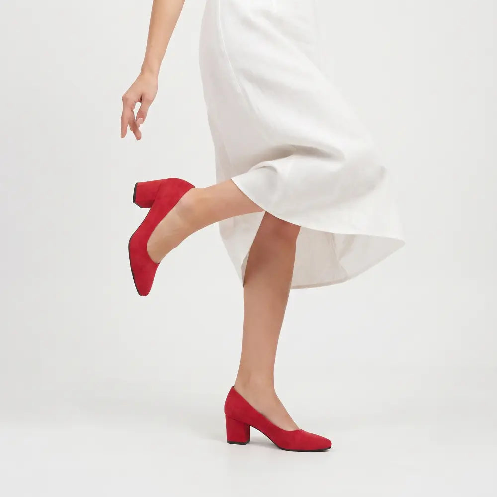 Red Suede Low Heels Shoes RA-162