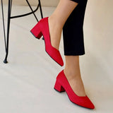 Red Suede Low Heels Shoes RA-162