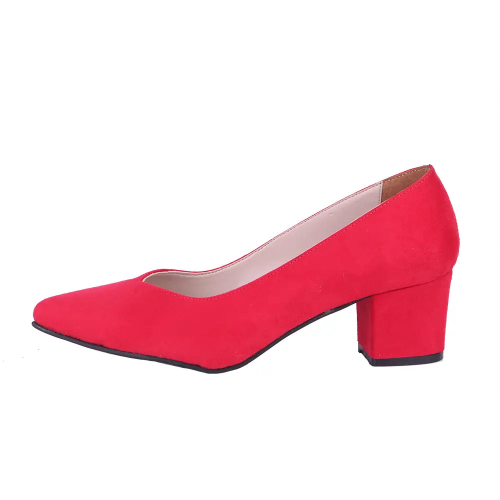 Red Suede Low Heels Shoes RA-162