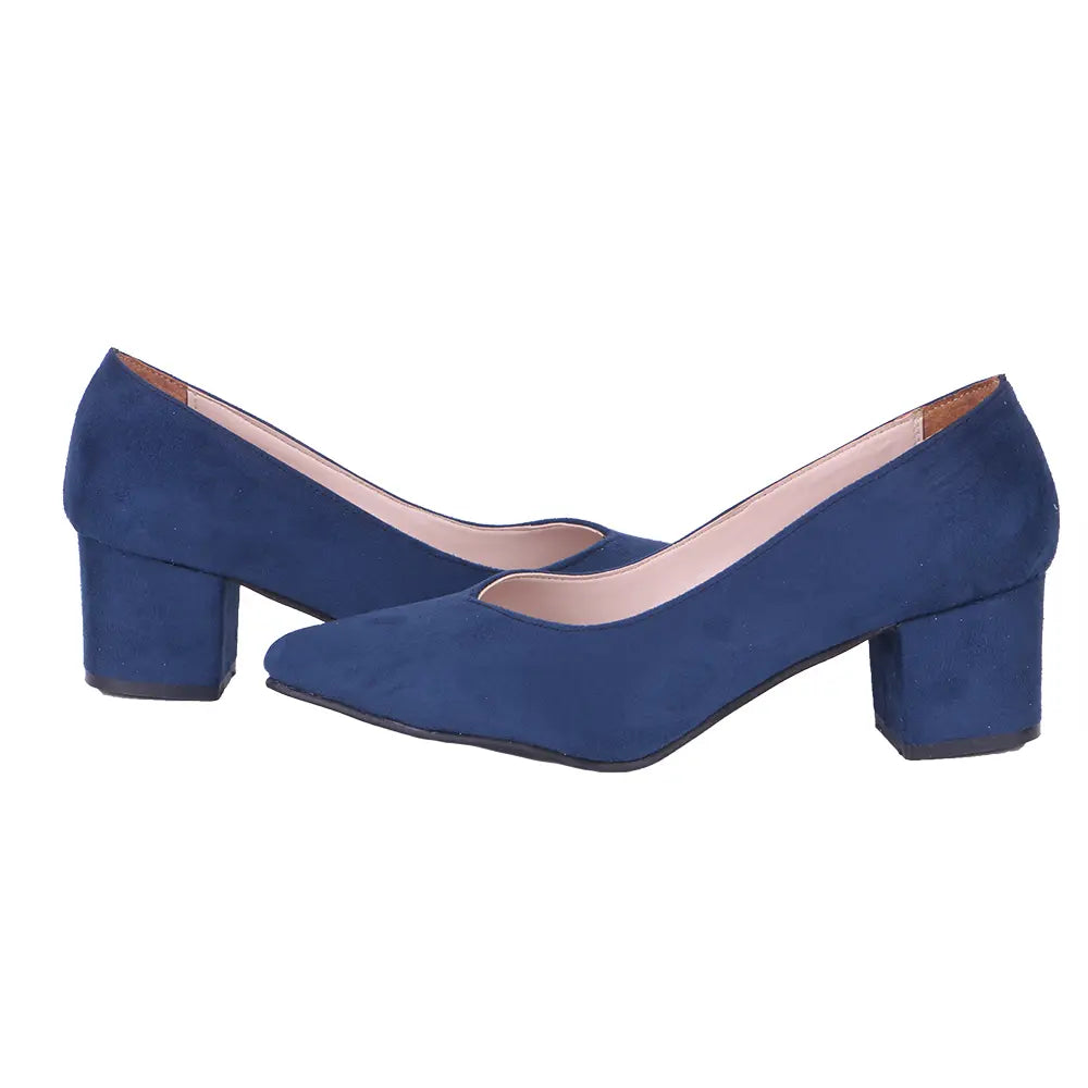 Navy Blue Suede Low Heels Shoes RA-162