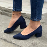 Navy Blue Suede Low Heels Shoes RA-162