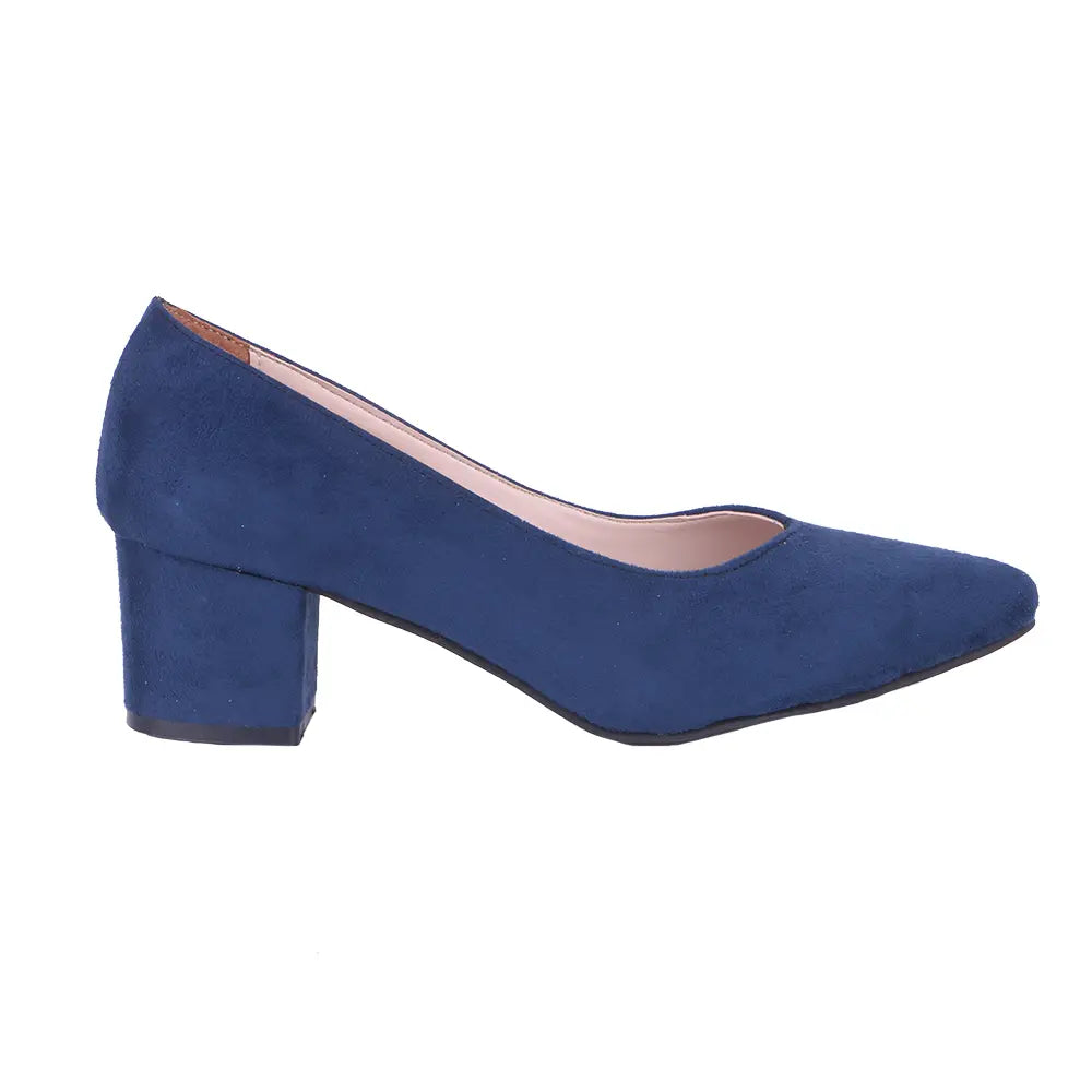 Navy Blue Suede Low Heels Shoes RA-162