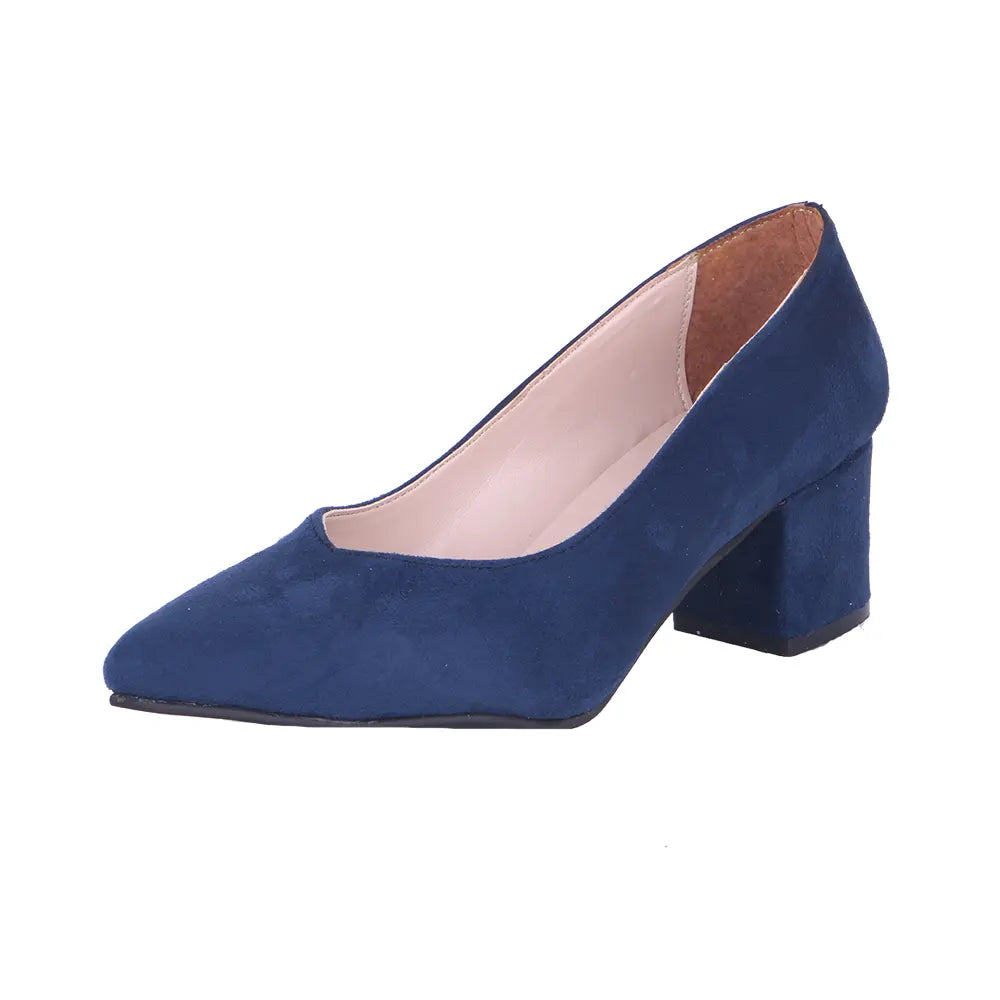 Navy Blue Suede Low Heels Shoes RA-162