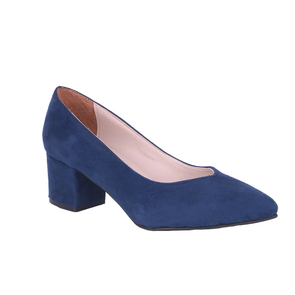 Navy Blue Suede Low Heels Shoes RA-162