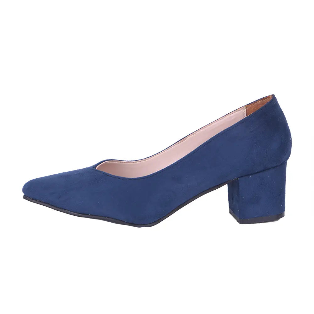 Navy Blue Suede Low Heels Shoes RA-162