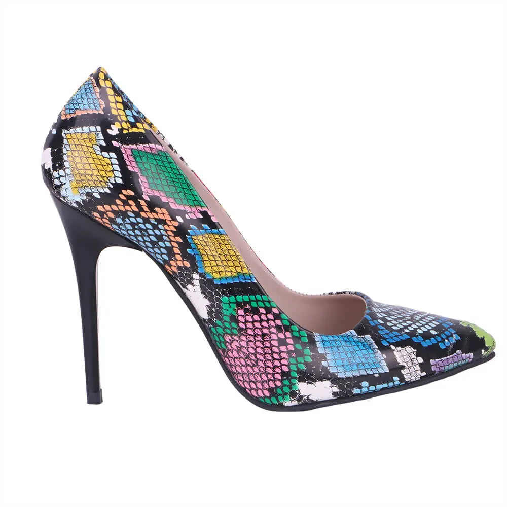 Mavi Baskı Stiletto Ayakkabı Çanta Takım RC-021