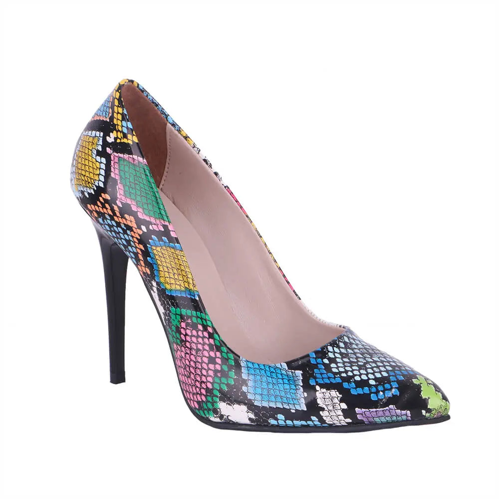 Mavi Baskı Stiletto Ayakkabı Çanta Takım RC-021