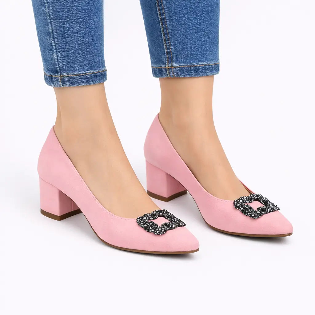 Pembe Alçak Topuklu Çanta Ayakkabı RC-1620