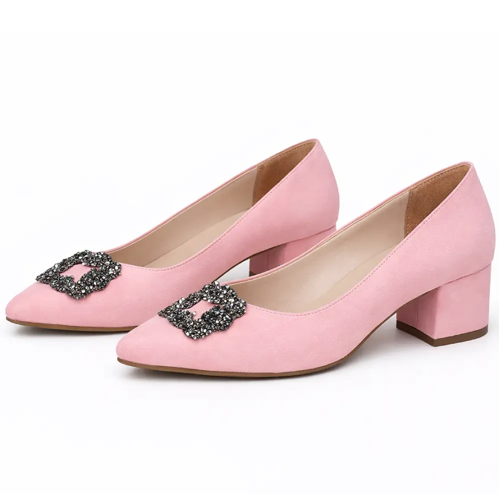 Pembe Kısa Topuklu Taşlı Abiye Ayakkabı RA-1620