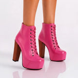 Pinke Plateau-Schnürstiefeletten RA-010