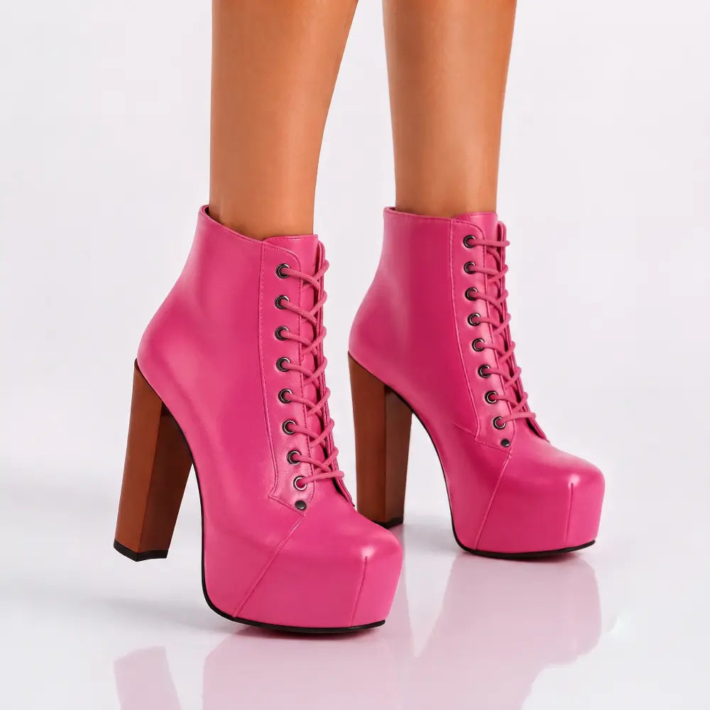 Pinke Plateau-Schnürstiefeletten RA-010