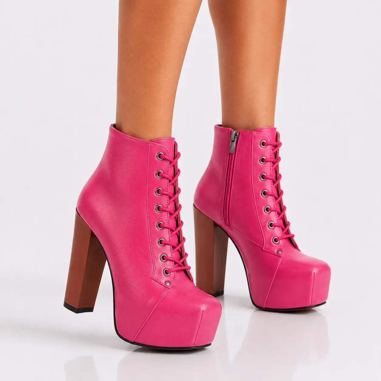 Pembe Platform Topuklu Bağcıklı Bot RA-010