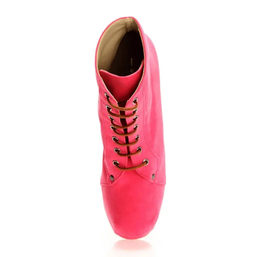 Pembe Süet Platform Topuklu Bağcıklı Bot RA-010