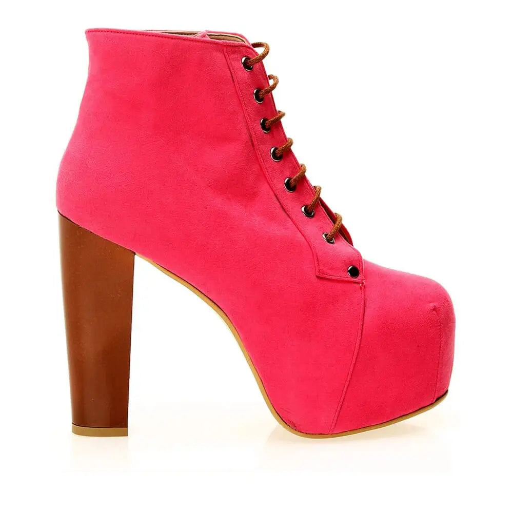 Pembe Süet Platform Topuklu Bağcıklı Bot RA-010