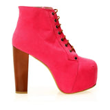 Pembe Süet Platform Topuklu Bağcıklı Bot RA-010